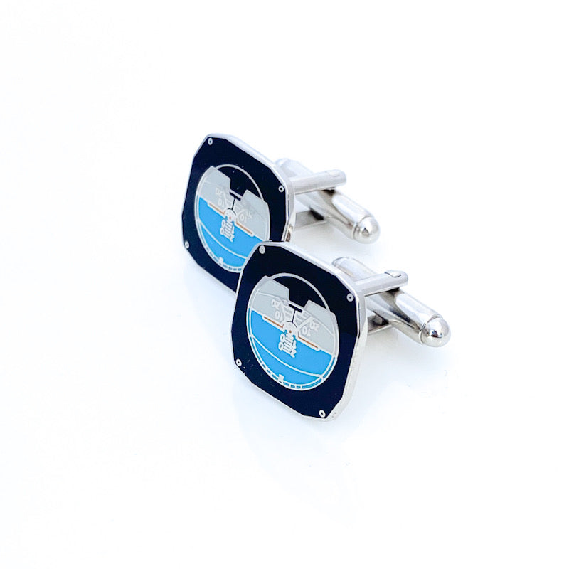 Horizon Enamel Cufflinks designed with a striking horizon line motif, perfect for aviation enthusiasts and adding a touch of elegance to formal outfits.