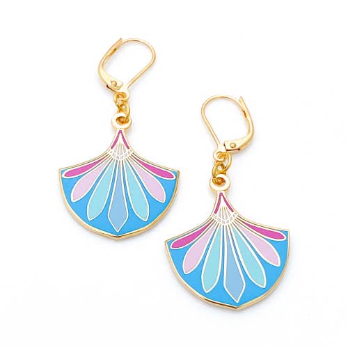 Turquoise and gold enamel earrings