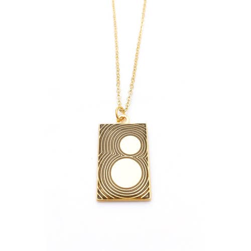 Gold rectangular pendant with thin lines and curved