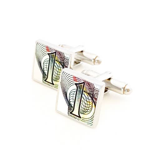 Square cufflinks with number 1 from Canadian dollar bill