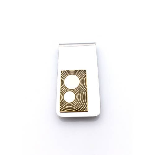 Gold rectangular money clip with thin lines and curved