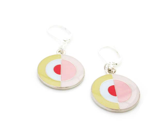 Enamel earrings with abstract circular pattern
