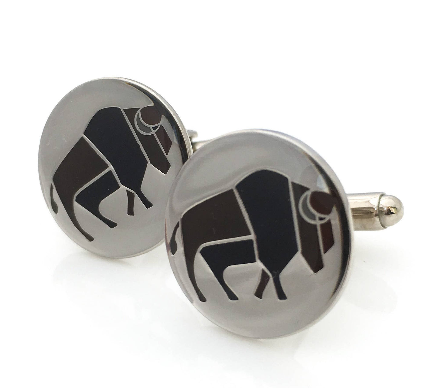 Enamel buffalo round cufflinks design.