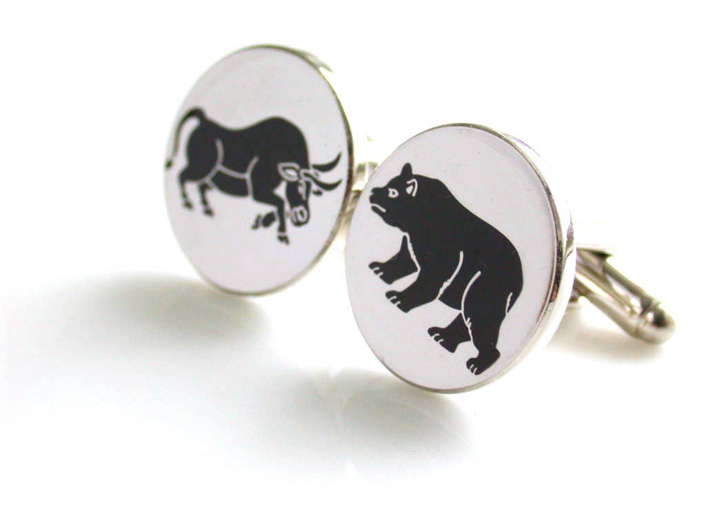 Bull and bear enamel cufflinks