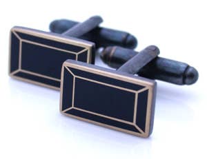 Black enamel cufflinks in emerald cut gem shape