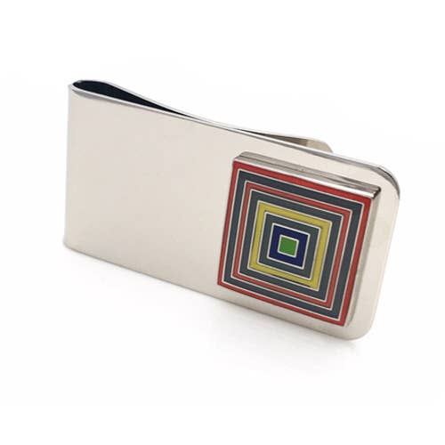 Rainbow Colored Enamel Square Money Clip.
