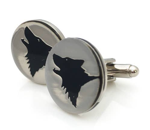 Enamel round wolf cufflinks
