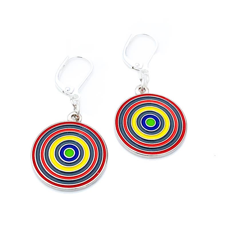 Rainbow colored enamel square earrings