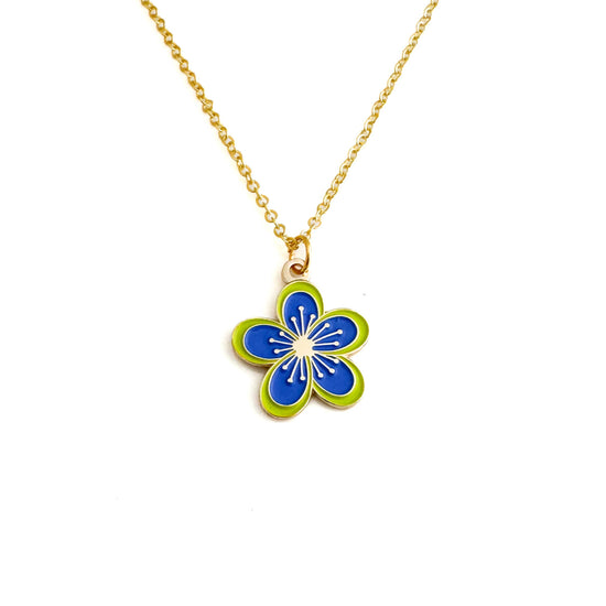 Blossom blue necklace in gold , cherry blossom inspired jewelry