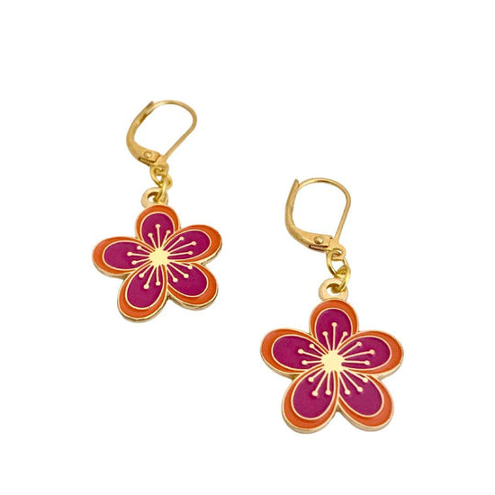 Blossom fucsia earrings in gold – cherry blossom inspired jewelry