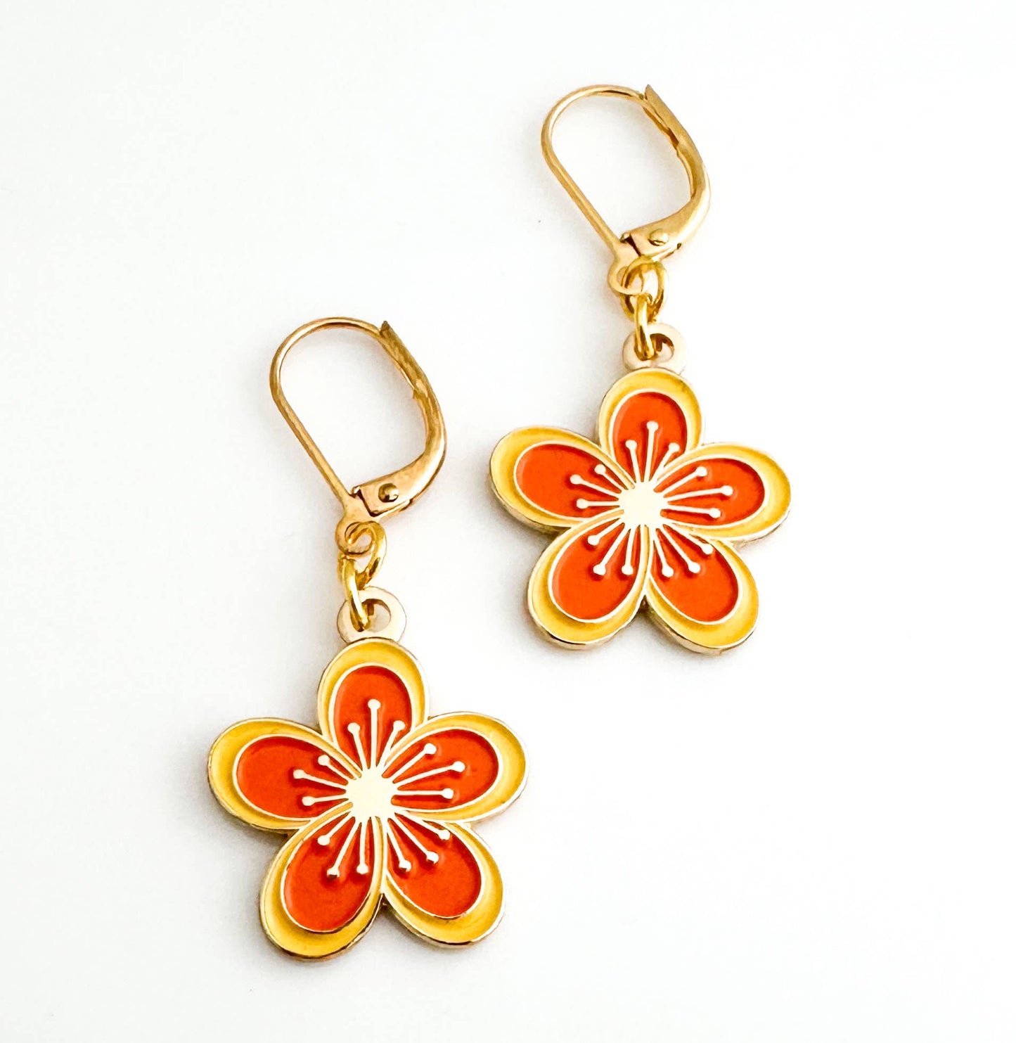 Blossom orange earrings in gold – cherry blossom inspired jewelry