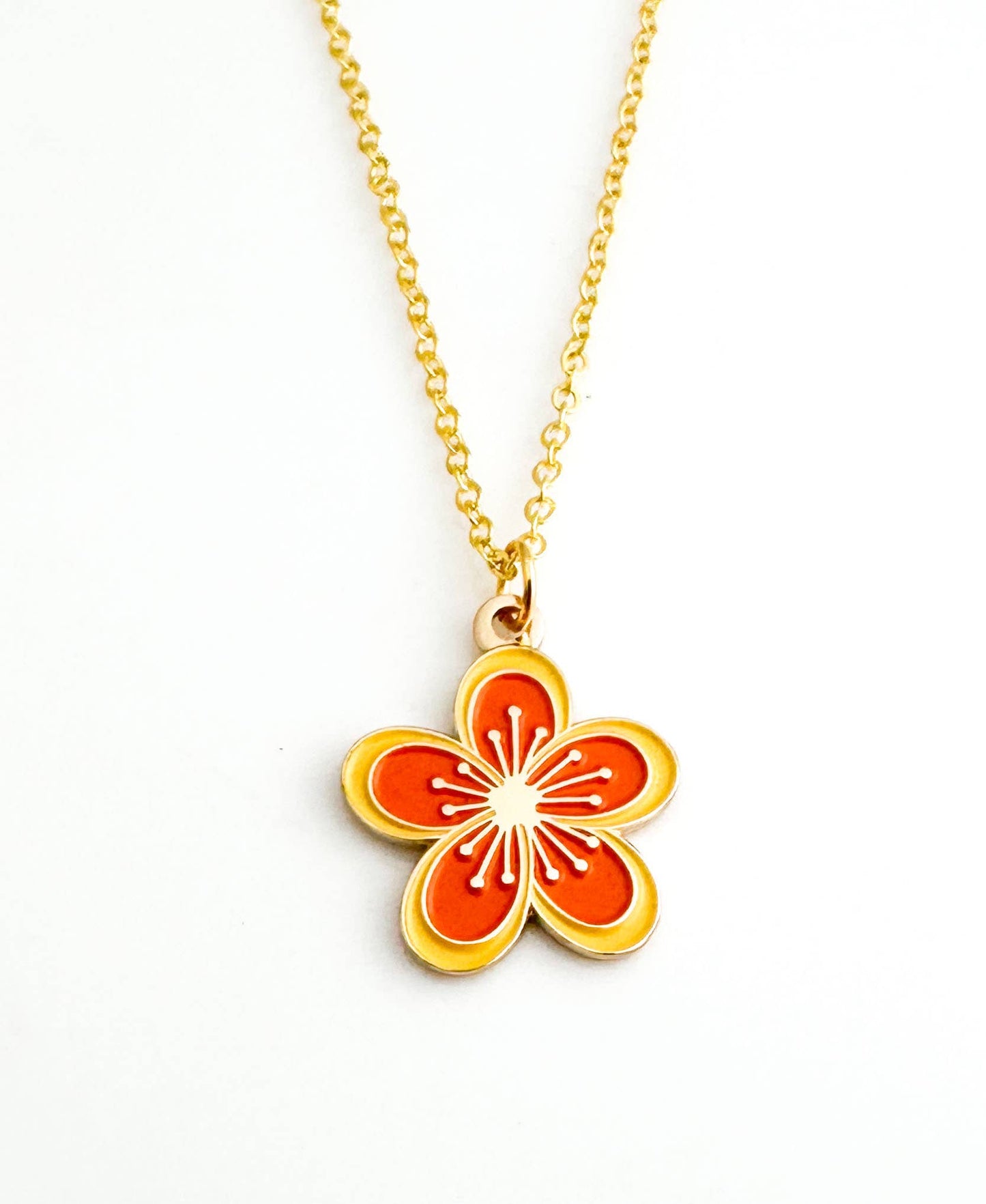 Blossom orange necklace in gold, cherry blossom inspired jewelry