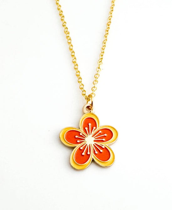 Blossom orange necklace in gold, cherry blossom inspired jewelry