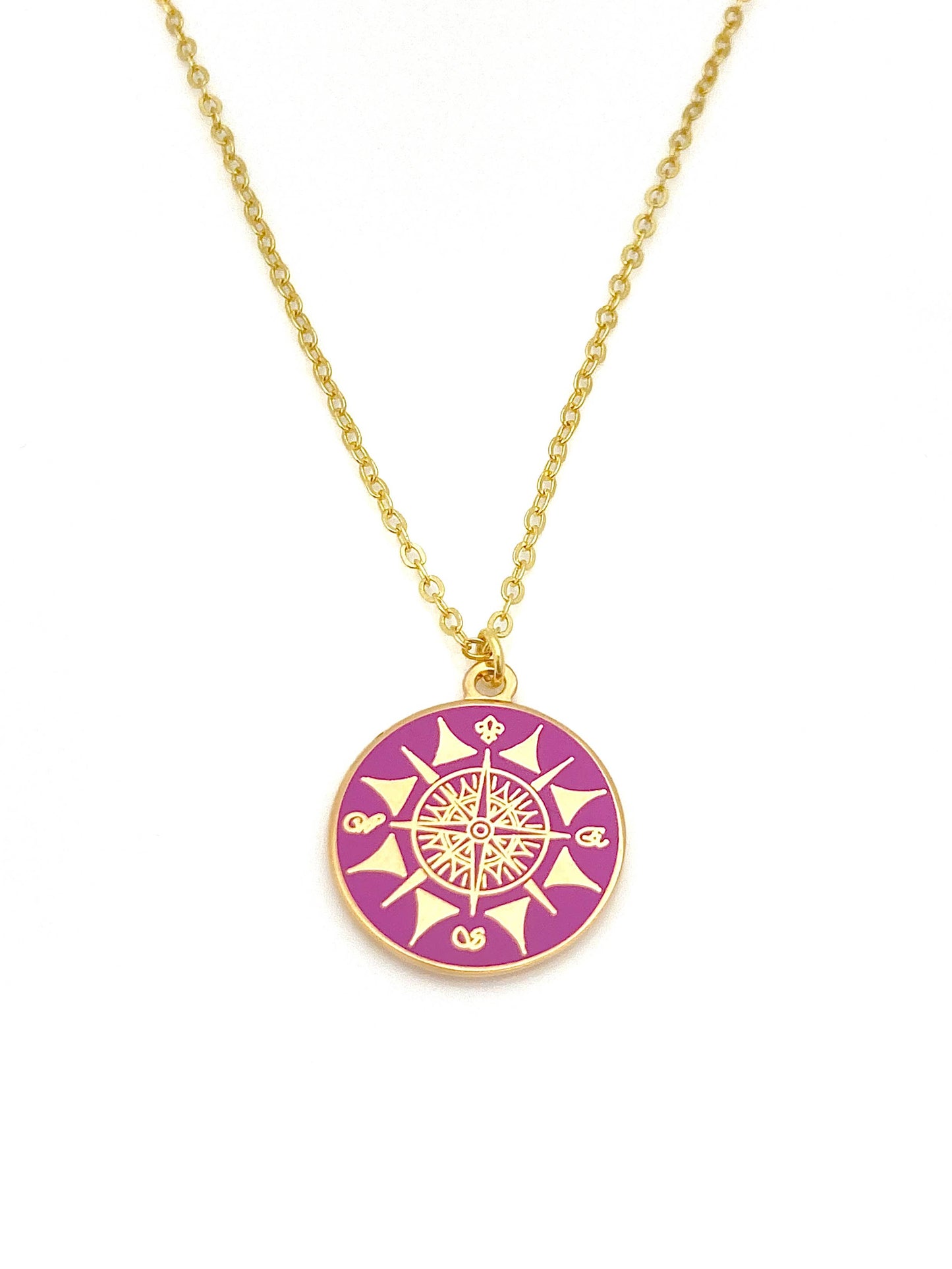 delicate compass charm necklace in gold finish