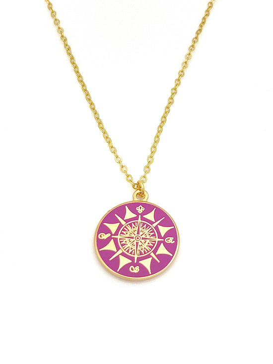 delicate compass charm necklace in gold finish