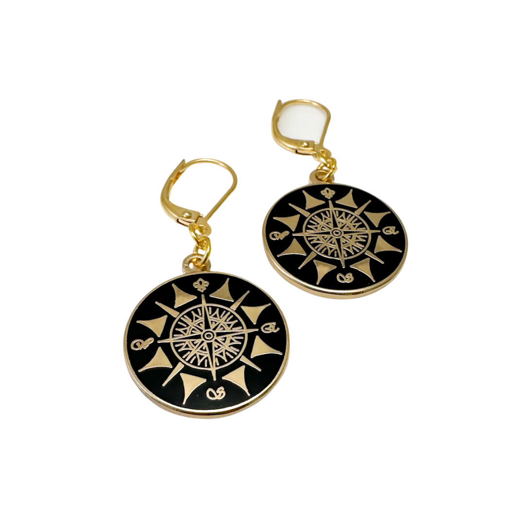 delicate compass earrings in gold finish