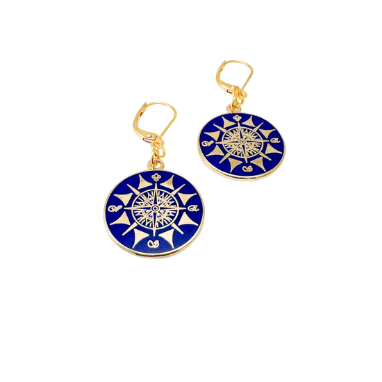 delicate compass earrings  in gold finish