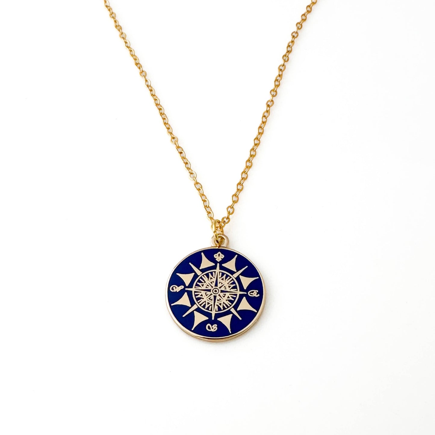 delicate compass charm necklace in gold finish