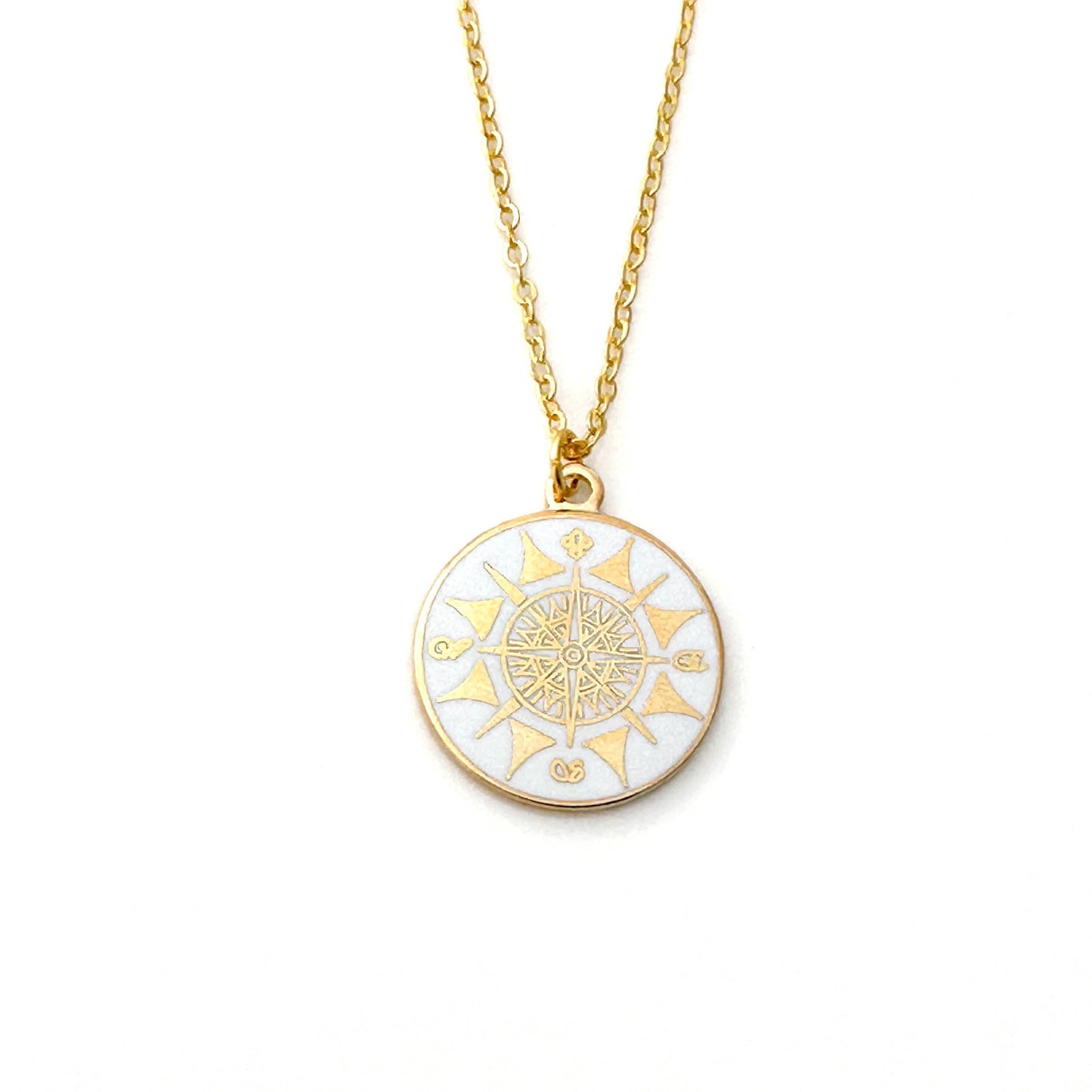 delicate compass charm necklace in gold finish