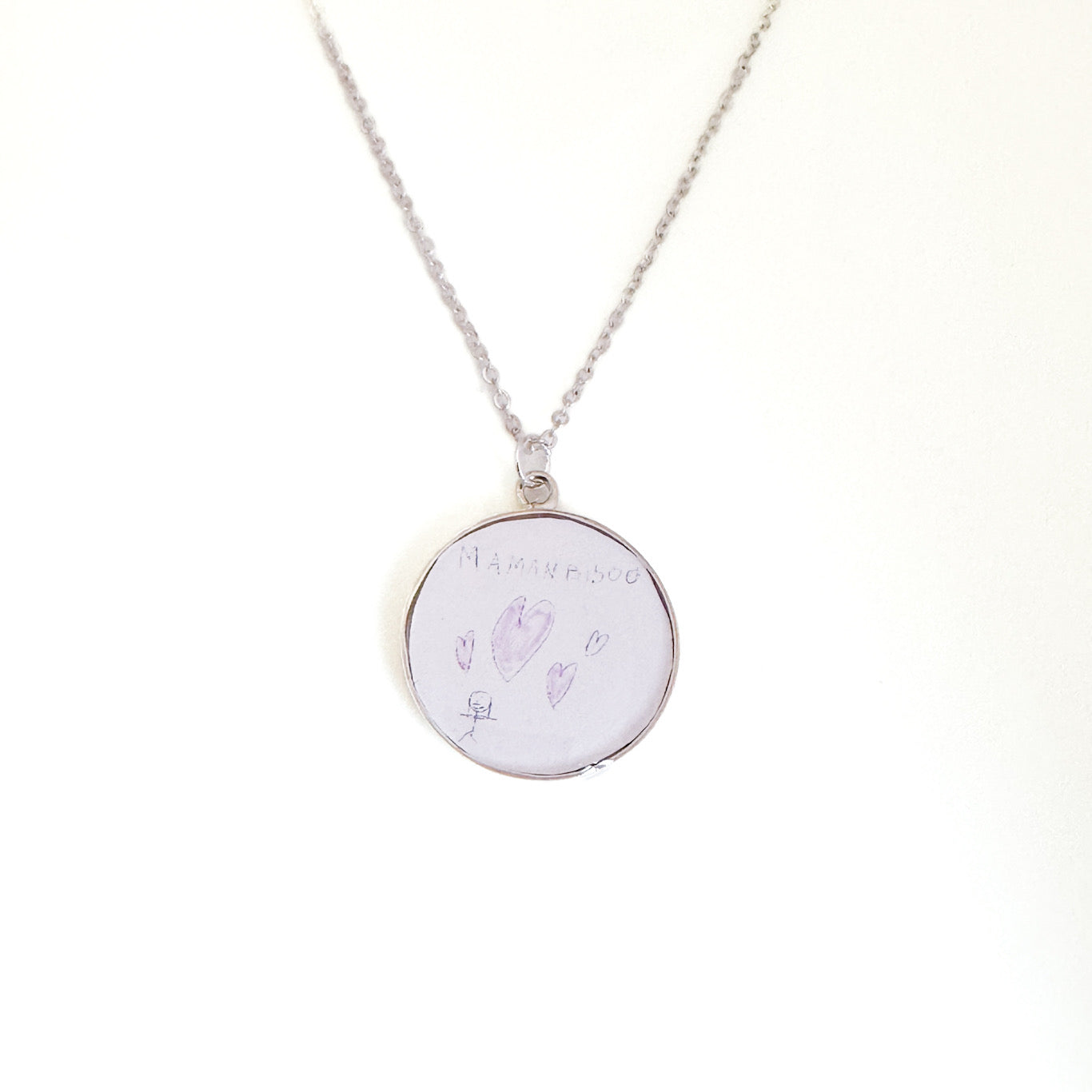 Personalized artwork necklace made from your child’s art or design, a meaningful keepsake for moms and loved ones.