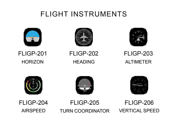 Six-pack of aviation pins and enamel cufflinks – inspired by cockpit instruments