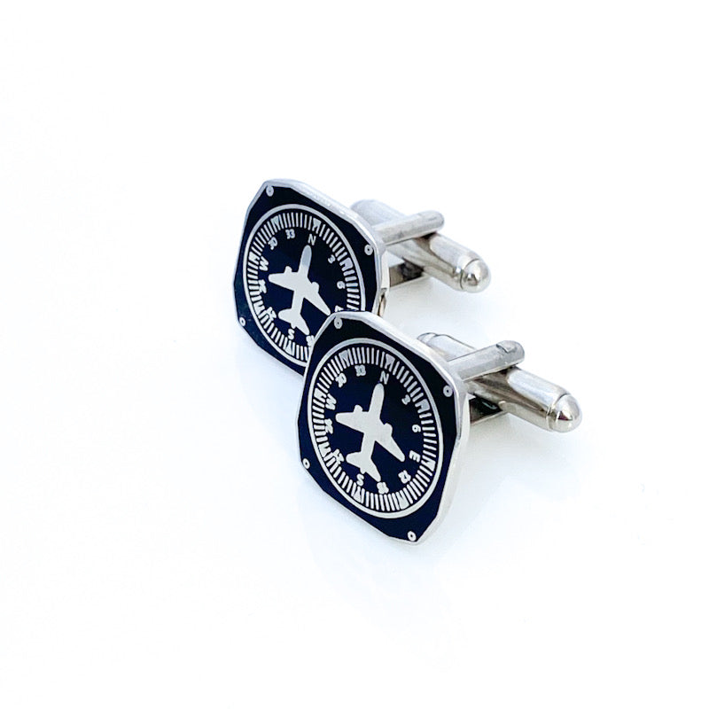 Heading Enamel Cufflinks showcasing a stylish design inspired by heading indicators, ideal for aviation lovers and sophisticated dress wear.