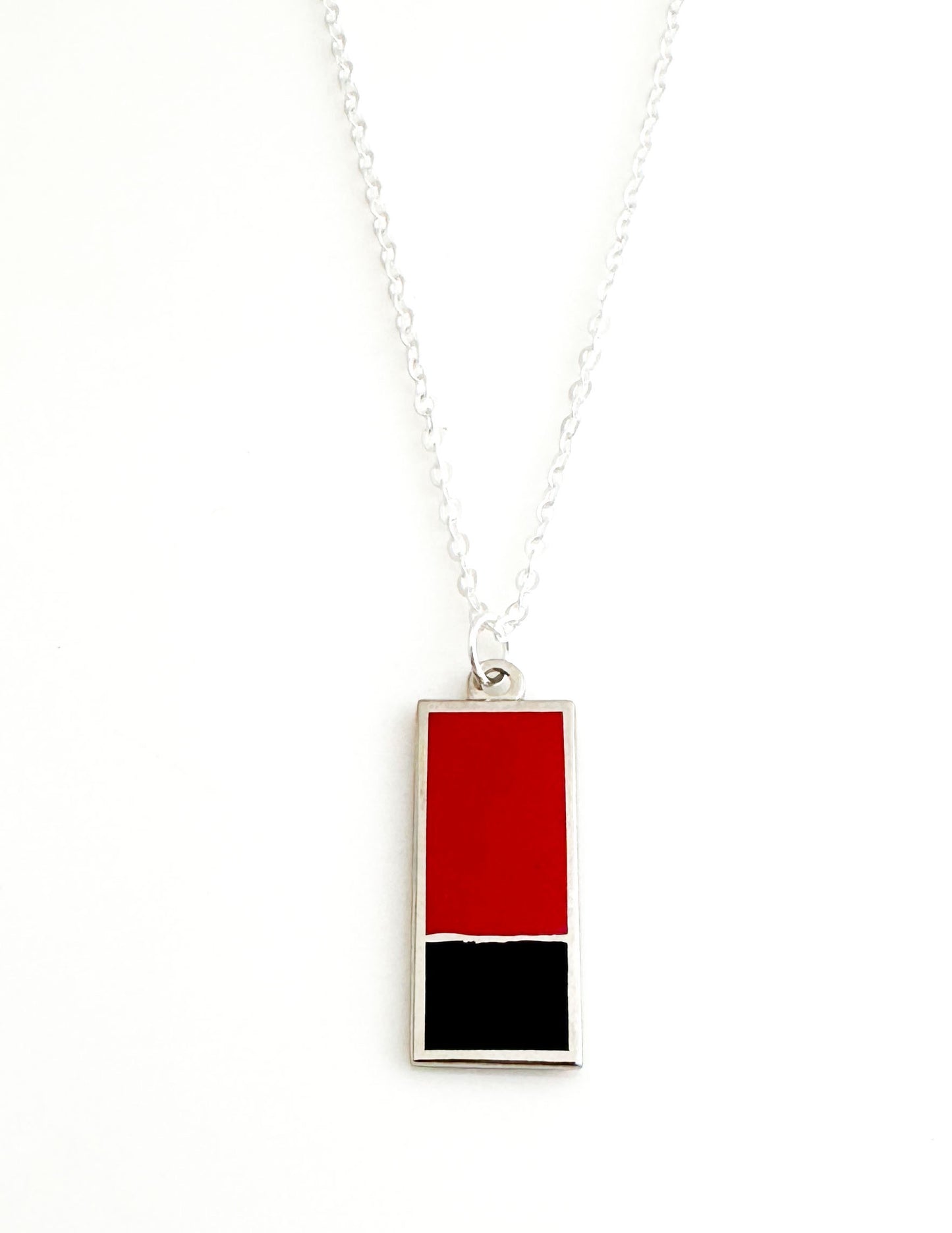 Necklace with a rectangular pendant featuring red and black colors , enamel jewelry for women