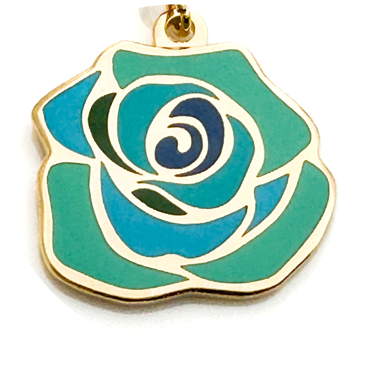 Rose-shaped pendant with gold outline on a white background
