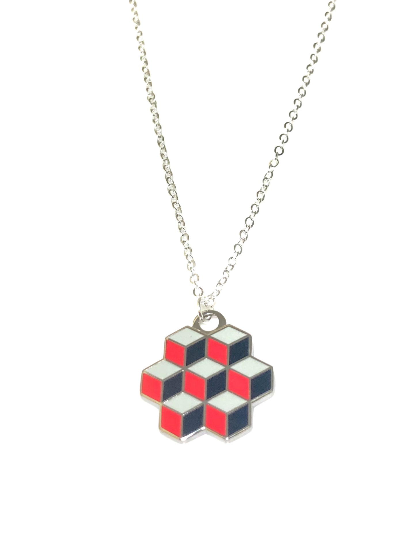 Necklace with a geometric pendant on a white background