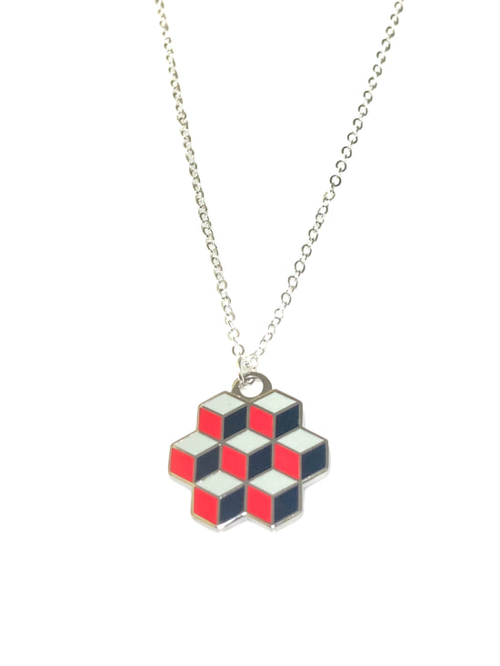 Necklace with a geometric pendant on a white background