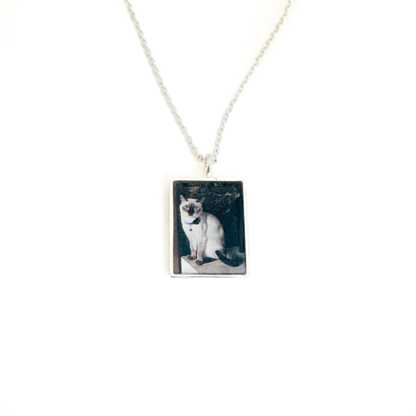 Custom rectangular pet photo necklace — a heartfelt keepsake to celebrate your furry friend or cherish their memory.