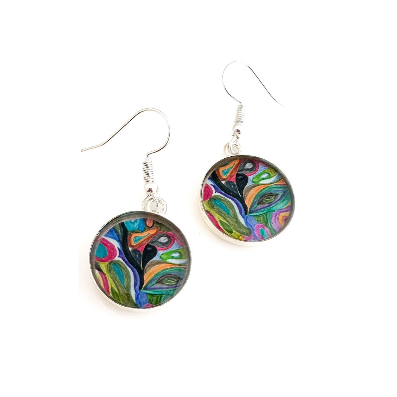 circular earrings made with artwork