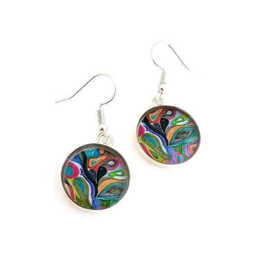 circular earrings made with artwork