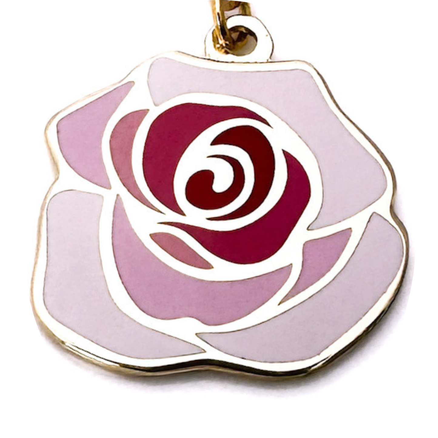 Rose-shaped pendant with pink and red design on a white background