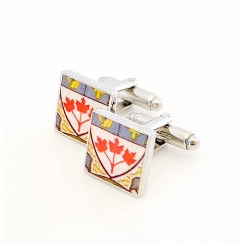 Square cufflinks with the crest from Canadian dollar bill