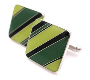 Striped diagonal enamel cufflinks in greens