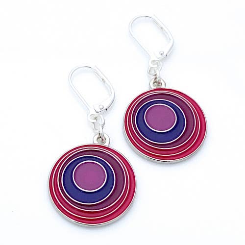Round earrings with circles within circles in pinks