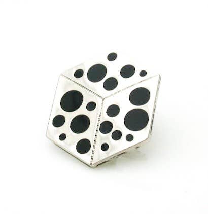 Cube pin with black enamel polka dots