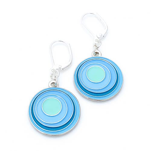 Round earrings with circles within circles in turquoise