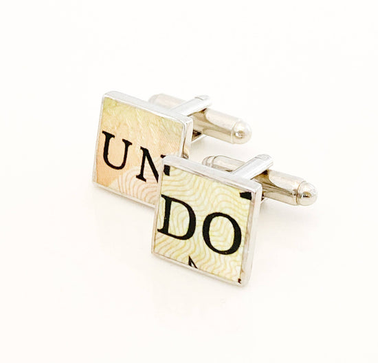 Square cufflinks with UN DO from Canadian dollar bill