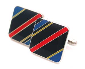 Striped diagonal enamel cufflinks in black and red