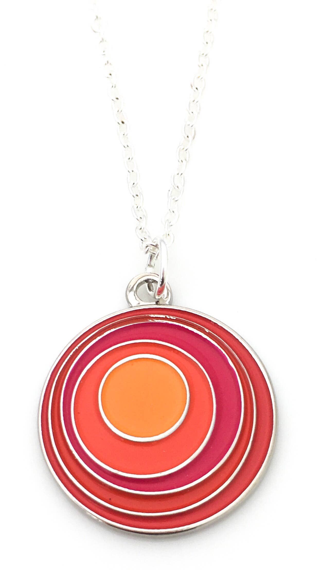 Round necklace with circles within circles in oranges