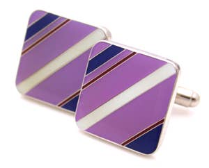 Striped diagonal enamel cufflinks in mauve and white