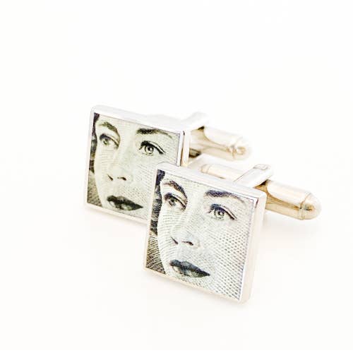 Square cufflinks with the ace of HRH the Queen from Canadian dollar bill