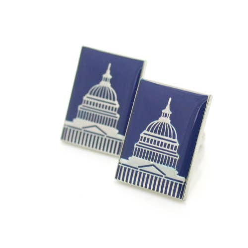 Enamel blue cufflinks of the US Capitol Building 