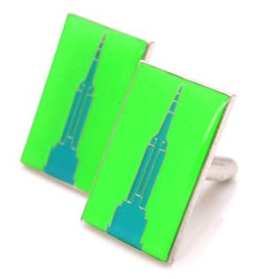 Apple green enamel Empire State cufflinks
