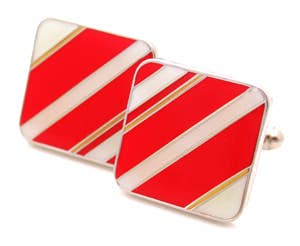 Striped diagonal enamel cufflinks in red and white