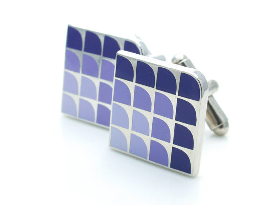 Fan shaped enamel cufflink with shades of purple