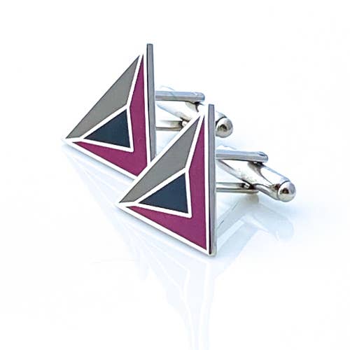 Triangular shaped enamel cufflinks in wine