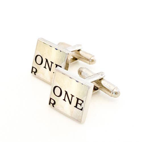 Square cufflinks with number ONE from Canadian dollar bill